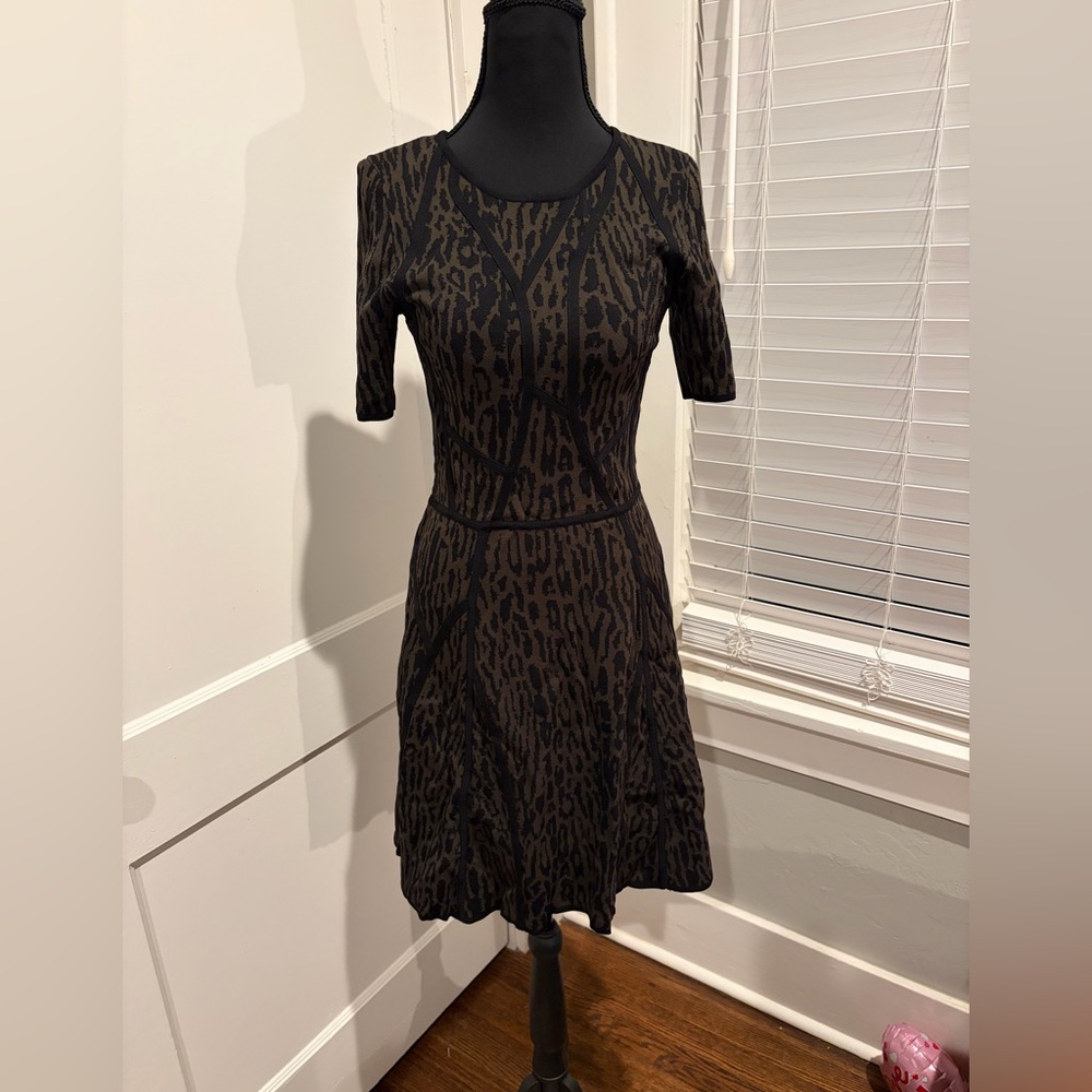 Black and Green Leopard Print Sweater Dress